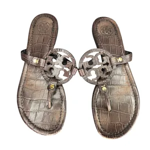 Tory Burch Miller Crocodile Embossed Brown Leather‎ Sandals Size: 9.5 thumbnail 1