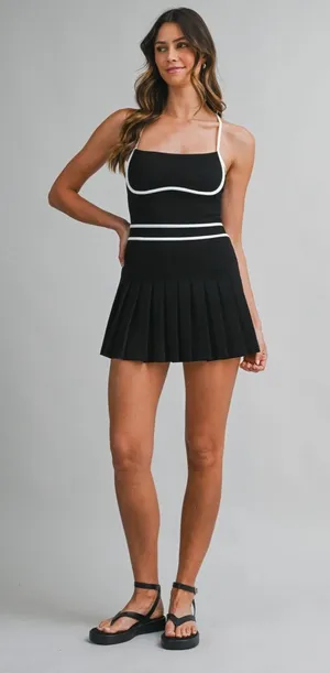 Black & White Contrast Trim Dress with Built-In Shorts | Size Large thumbnail 1