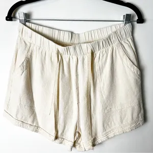 Women’s Cream Cotton Linen Blend Elastic Waist Shorts - Sz. L thumbnail 1