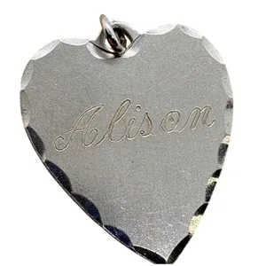 Vintage Sterling‎ Silver Heart Charm Alison 8-8-54 Scalloped Edge Pendant 2.34g thumbnail 1