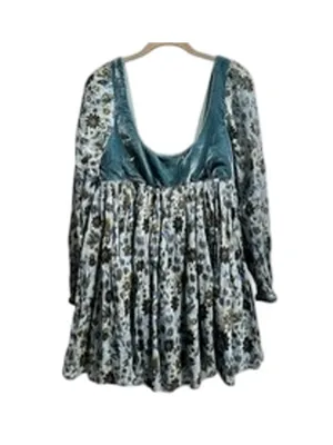 Free People Marsha Mini Velvet Retro Dress Empire Waist Size M Teal NWT thumbnail 5