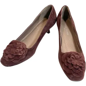 Donald J. Pliner Burgundy Red Suede Kitten Heel Flower Toe Pumps sz 7 NEW No Box thumbnail 2