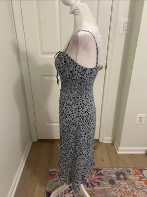 Reformation Genie Midi Dress In Lynx Leopard Print Gray Size 0 Smocked Waist thumbnail 9