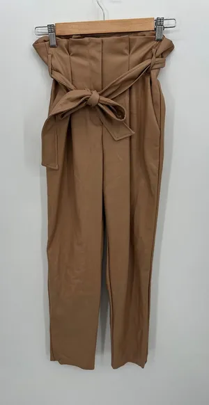 Do + Be‎ Womens Tan Faux Leather High Waisted Paperbag Pants Sz S NWT thumbnail 1