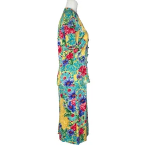 Adrianna Papell Size 6 Vintage Two Piece‎ Skirt Top Suit Set 100% Silk Floral thumbnail 7