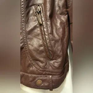JouJou Juniors Jacket Vegan Faux Leather Knit Hood Motorcycle Jacket Size L thumbnail 6