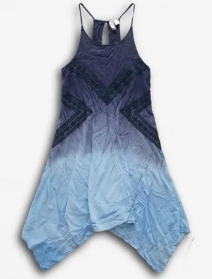 Alya Blue Ombre‎ Handkerchief Hem Dress Small Boho Embroidered Halter Racerback thumbnail 1