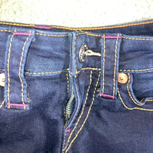 True Religion Low Rise Capri Jeans Womens 25x23.5 Blue Y2K Pink Stitch Logo Flaw thumbnail 12