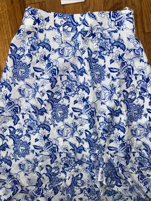 Masala Blue and White Floral Ruffle Midi Skirt Medium NWT thumbnail 4