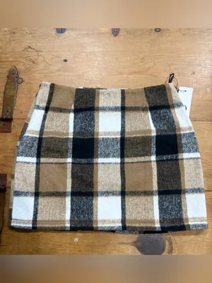 NWT Women’s Plaid Mini Skirt Size Medium Tan Black Cream Preppy Y2K thumbnail 8