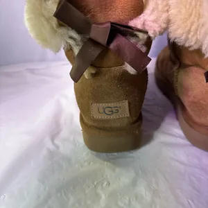 UGG Tan Shearling Boots with Bow thumbnail 4