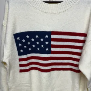Elegant Ivory Sweater with American Flag Design thumbnail 3