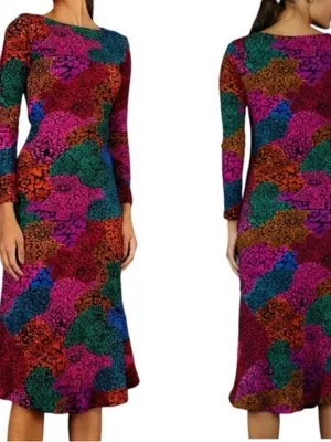 Farm Rio Rainbow Mix Jersey Dress Ribbed Knit Long Sleeve Midi New Size Medium thumbnail 13