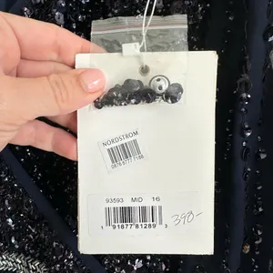 Mac Duggal Sequined V Neck Bishop Sleeve Midi Dress Navy Blue‎ Size 16 #93593 thumbnail 6