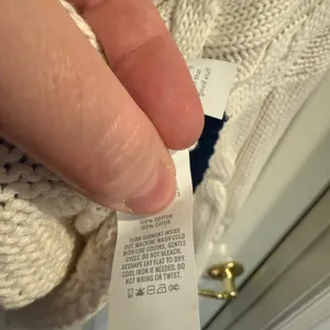 aerie Cream Cable-Knit V-Neck Sweater with Blue and Black Trim thumbnail 8