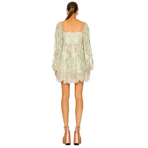 HEMANT AND NANDITA Sidra Mini Dress in Sea Green X-Small New Womens Metallic thumbnail 2