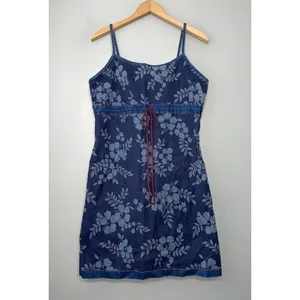 Y2K Size S M Reversible Floral Blue Jean Denim Mini Babydoll Jumper Dress thumbnail 3