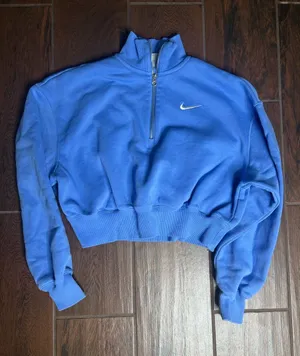 Nike Cropped Quarter Zip Sweatshirt Blue Pullover Swoosh Cozy Athleisure Small thumbnail 1