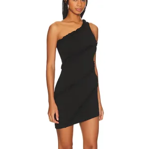 Revolve Black Mini Dress SMALL One Shoulder Bodycon Cotton More to Come $72 NEW thumbnail 2
