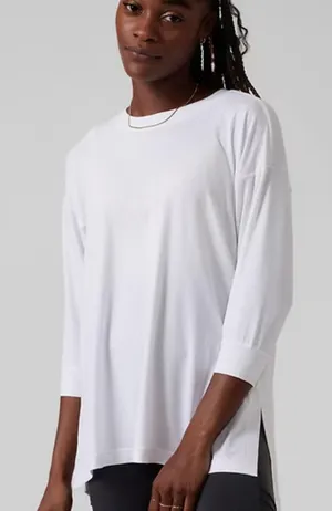 Athleta Women's White Stretch Lightweight Long Sleeve Athletic Top T Shirt Sz M thumbnail 1