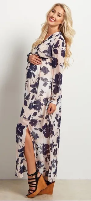 Pinkblush ✨10xHP✨Pink Floral Chiffon Long Sleeve Maxi Dress✨ thumbnail 1