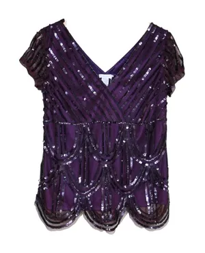 Cache Womens M Purple Short Sleeve Sequin Evening Cocktail Blouse NEW thumbnail 1