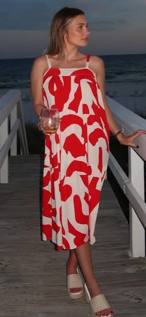 Boutique red and white dress thumbnail 1