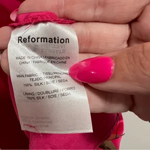 NEW NWT Reformation Marguerite 100% Silk Midi Dress In Flambe Bright Pink thumbnail 14
