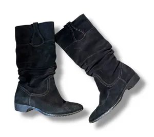 Sofft Black Suede Slouch‎ Boots Women's Size 8 Western Stitch Detail Fall thumbnail 1
