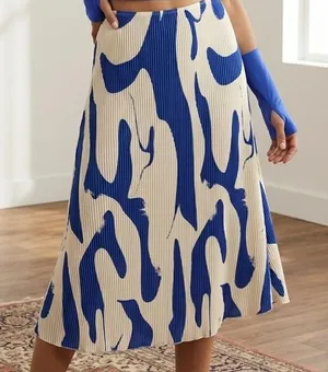 Navy & White Pleated Midi Skirt Blue thumbnail 1