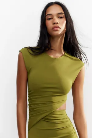 Zara midi Olive Green Cutout Dress Casual wedding evening fitted bodycon thumbnail 9