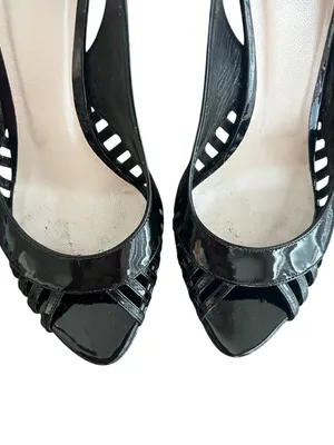 Christian Dior Women’s Whisper Black Patent Leather Peep Toe Sandals Heels 37 thumbnail 6