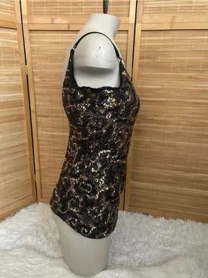 BKE Boutique black gold cami tank top blouse spaghetti straps adjustable M thumbnail 2