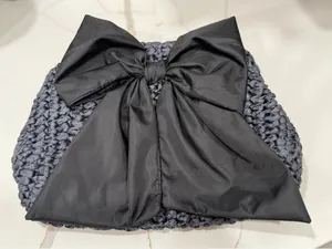 Vineyard Vines Clutch Paper Straw Bag‎ with Large Black Bow Accent thumbnail 1
