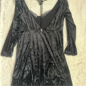 Free People Kat Black Velvet Mini Dress thumbnail 4