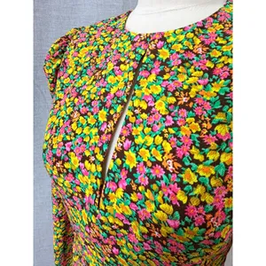 AFRM Yellow Floral Puff Sleeve Open Back Lattice‎ Detail Maxi Dress S thumbnail 6