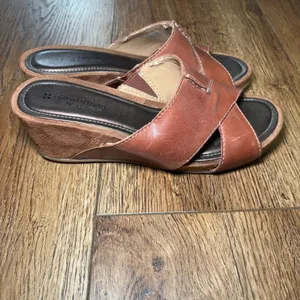 Naturalizer N5 Comfort Brown Leather Crisscross Wedge Sandals Womens 7.5 M -READ thumbnail 4