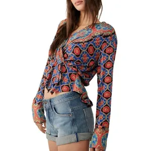 Free‎ People Falling For You Floral Print Peplum Top Boho Cropped Small thumbnail 2