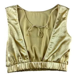Double Zero Gold Metallic Open Back Tie Crop Top Sleeveless Blouson Lrg Holiday thumbnail 6