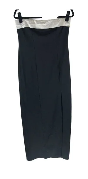 Lulus Elevated Element Gown Strapless Maxi Dress Slit Black White M thumbnail 1