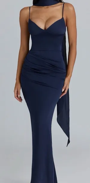 House of CB Freya Gathered Spaghetti Strap Gown thumbnail 1