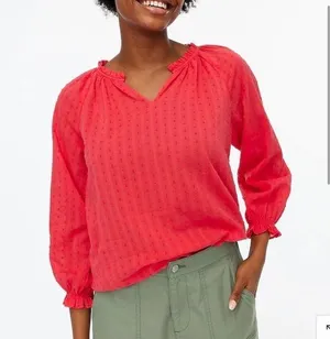 J. Crew Novelty Artist Top Swiss Dot Ruffle Red Pink Geranium Medium NEW thumbnail 1
