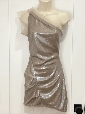 NWT Khy Sequin One Shoulder Mini Dress XS Champagne Cocktail Party City Chic thumbnail 5