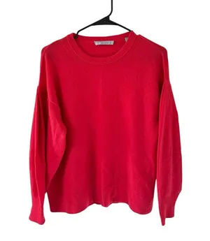Vince Pleated Sleeve Cashmere Crew in Poppy thumbnail 6