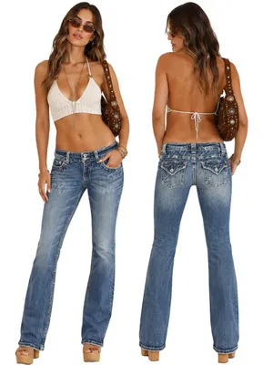 Y2K Miss Me Low Rise Bootcut Denim Jeans Women's 28 Rodeo Flap Pockets Festival thumbnail 2