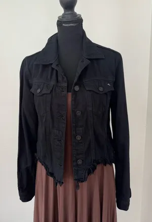 Hidden Los Angeles Black Denim Raw Hem Jacket Size Small thumbnail 1
