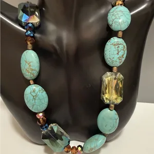 Boho Turquoise Colored Howlite Crystal Toggle Clasp Statement Necklace Blue thumbnail 3