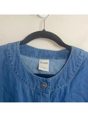 Blair 100% cotton denim chambray button up top blouse thumbnail 2