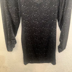 Lucy In The Sky Small Black Sparkle Long Sleeve Ruffle Bodycon Mini Formal Dress thumbnail 5