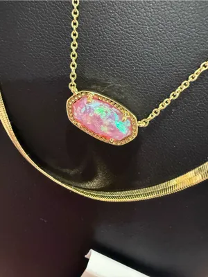 Kendra Scott | Gold Plated Pink Opal and Herringbone Dbl Layer Necklace | #80 thumbnail 2